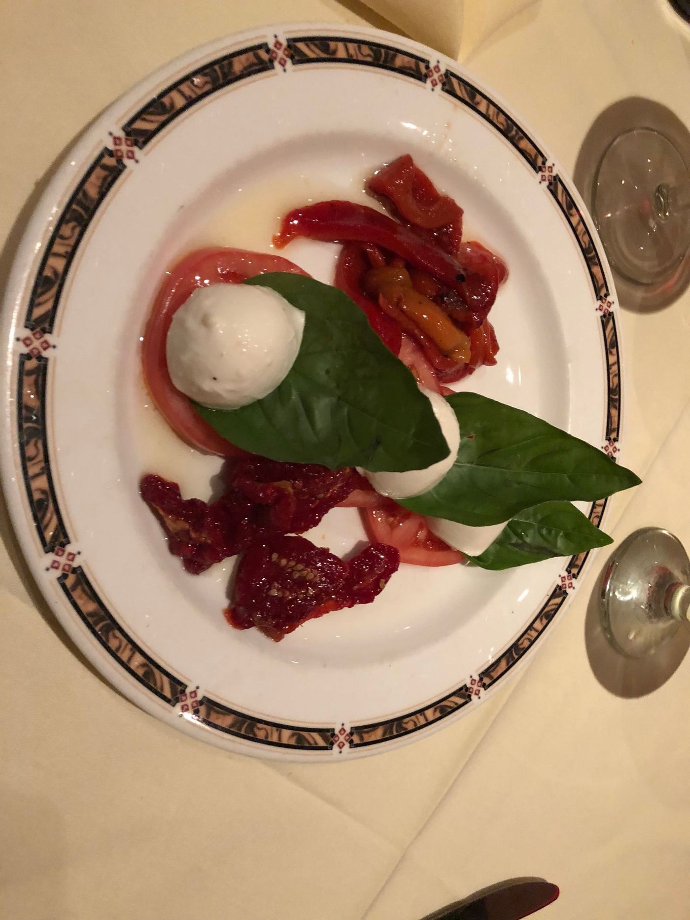 Fresh mozzarella with basil and roasted peppers